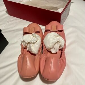 Salvatore Ferragamo Lizinka Bow Pink Leather Ballet Flats